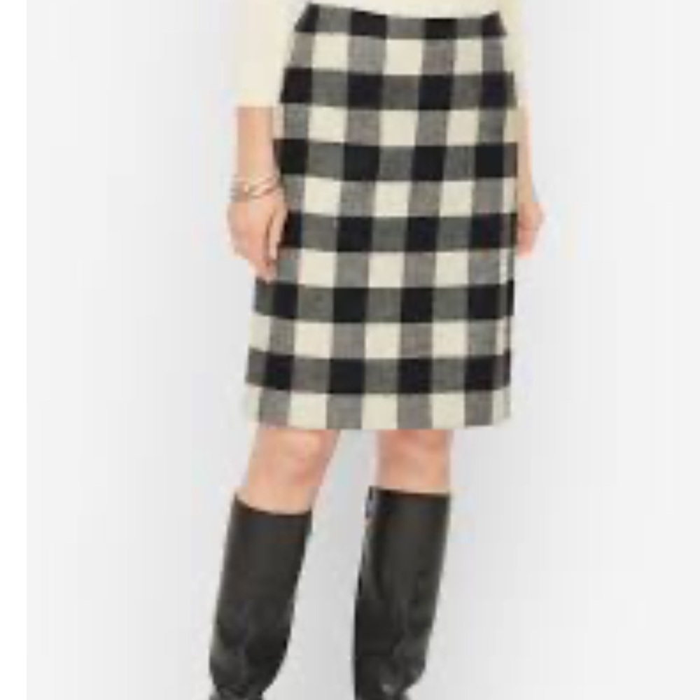Talbots Black and White Buffalo Check Midi Skirt